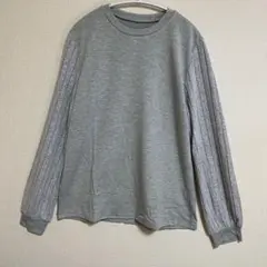 レディース トップス 長袖シャツ カットソー グレー 袖 オシャレ 春 秋　L