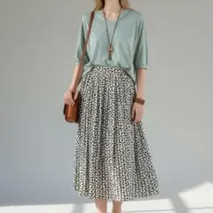 Dessin×THE SHOP TKセット ドット柄プリーツスカート カットソーのサムネイル