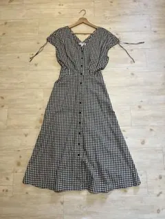 UNIQLO ユニクロ イネス ワンピース（半袖）S 黒 チェックワンピース M