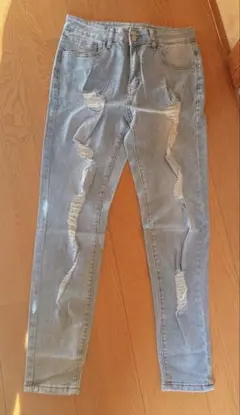 ライトブルー ダメージ加工 スキニーデニム 30