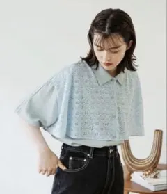 idem lace layered blouse/レースレイヤード半袖ブラウスのサムネイル