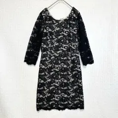 Rady♦︎総レース ワンピース 膝丈 S ブラック ドレス 七分袖 タイト
