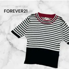 フォーエバー21 半袖ニット 丸首 ボーダー マルチカラー タイトフィット S