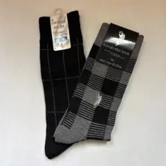 【2枚セット】カジュアルソックス 25-28cm チェック柄　ブラック　POLO