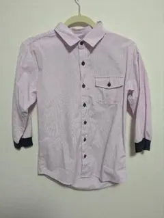 ピンクストライプ 七分袖シャツ Lサイズ