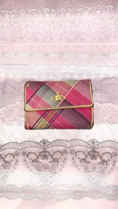 Vivienne Westwood ピンクチェック柄 三つ折財布
