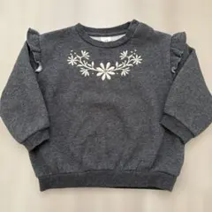 H&M 花柄刺繍 トレーナー 裏起毛 80サイズ グレー
