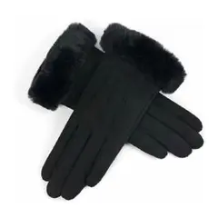 【新品】カシミヤ混 手袋 スマホ対応 裏起毛 ファー付き フリーサイズ 黒