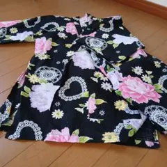 花柄 黒地 ベビー甚平 サイズ160