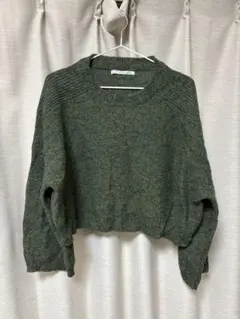 KBF クロップド長袖ニット セーター size One グリーン系
