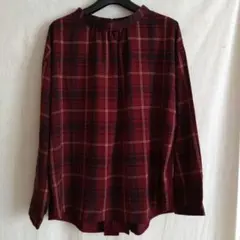 ボルドー チェック柄 長袖シャツ