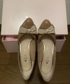 ダイアナ DIANA パンプス エナメル ピンクベージュ リボン 21.5cm