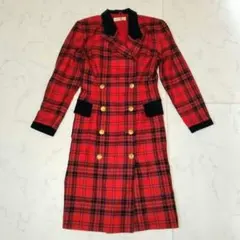 バブリー 昭和レトロ ロングコート ジャケット 赤 古着 9号 М相当