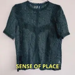 夏物最終　SENSE OF PLACEダークグリーン レース 半袖トップス