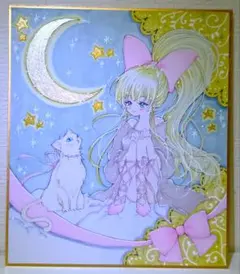 手描きオリジナルイラストアナログ「三日月猫」