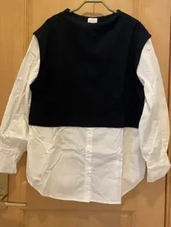 黒白コンビネーション長袖シャツ　ドッキングシャツ　ユナイテッドアローズ