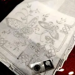 未使用】スワトウ 刺繍 シルク レース 汕頭 ハンカチ 高級 手刺繍 中国