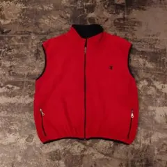 Champion フリースベスト レッド×ブラック L メキシコ製　4626