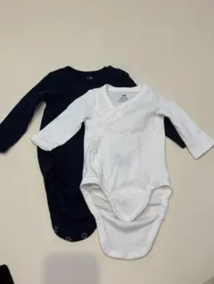H&M 長袖ボディスーツ 2枚セット ネイビー・ホワイト