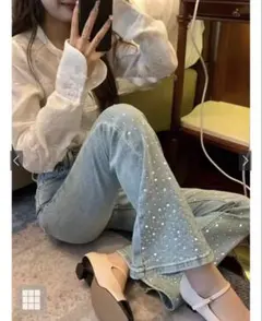 ビジューデニムフレアパンツ　grl at2310