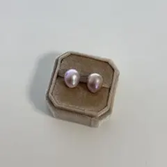 14kgf/淡水パールピアス　天然色ラベンダー