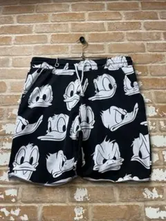 ディズニー　ドナルドダック　ハーフパンツ　スウェットパンツ　総柄　黒　H&M
