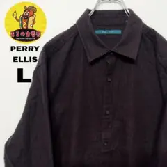 USA古着 PERRY ELLIS　ネルシャツL　ブラックバーガンディ　チェック