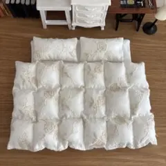 オビツ11 お布団セット ダブル 刺繍生地 バラ 白