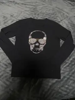 スカルデザイン長袖カットソー ブラック