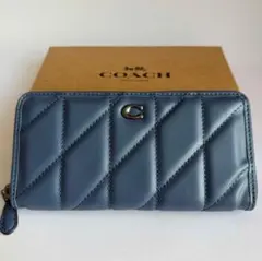 新品】COACH コーチ 長財布 キルティング長財 ブルー アコーディオン 