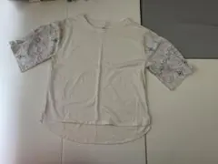 グラニフ　クリーム色 5部丈　刺繍Tシャツ