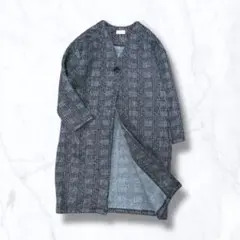 【SALE】ノーカラーコート ロングコート ツイード調 モノトーン クラシック