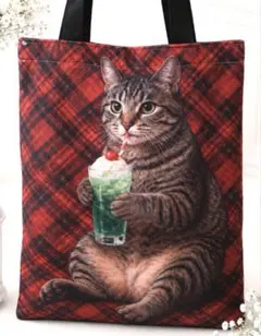 y*y様 人気 猫バッグ　キジトラ猫　メロンソーダ　丈夫な新品トートバッグ　大判のサムネイル