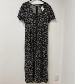 90sヴィンテージ花柄ロングワンピース 黒 カニエ・ウェストブランド 【XL】