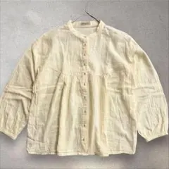 SM2 サマンサモスモス バンドカラーコットンブラウス　きなり　綿麻　リネン