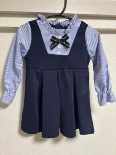 値下げ中‼️ネイビー フリル襟 リボン付きドレス 100cm