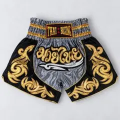 THAI BOXING ムエタイパンツ S 黒 金銀刺繍 キックボクシング