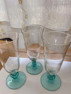 青緑色脚のワイングラス 3個セット