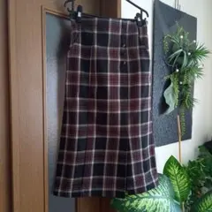 チェック柄 暖かいタイトロングスカート【L】