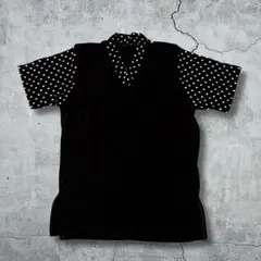 00s ドット柄 切り替え ベロア トップス 黒 Y2K 韓国製　モノトーン
