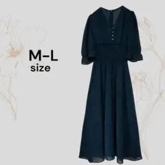 美品 ブラック ロングワンピース ドット柄 シフォン素材 黒ワンピ ロングワンピ