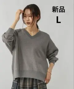 新品　グローバルワーク　スウェットライクVネックプルオーバー　グレー　L