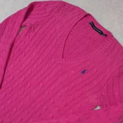 ラルフローレンスポーツ　コットンケーブルニット　刺繍ロゴ　ピンク　レディースS