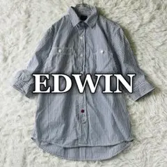 エドウィン EDWIN 五分袖 ストライプ柄 カジュアル コットンシャツ M
