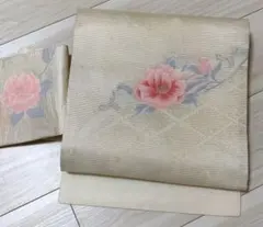 夏物 名古屋帯 絽綴れ 西陣織 正絹 中古 オフホワイト 【mm410