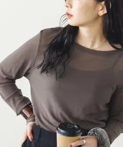 【hunch】クルーネック シアートップス　チャコール