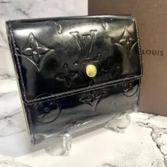 ルイヴィトン　ヴェルニ　ポルトモネ　ビエ　カルトクレディ　ブラック×ベージュ