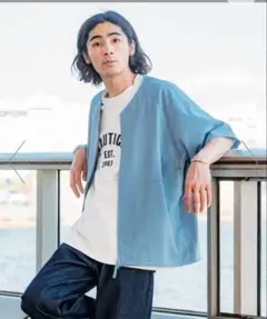 ジッパー付き半袖シャツ ベージュ
