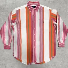 90s Ralph Lauren マルチストライプ ボタンダウンシャツ 刺繍 L