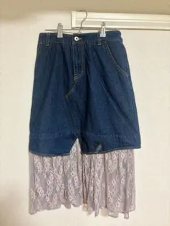 デニム花柄レーススカート